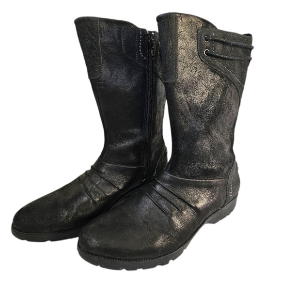 Merrell Boots Vera Mid Black Boots Combat SZ 9 Side Zip Pleated striped lining - Picture 4 of 11